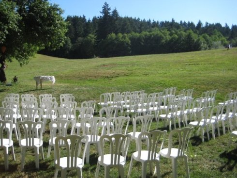 The ceremony was set up under the tree ceremony chairs